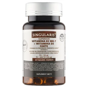 Singularis, Superior Witamina K2 MK-7 + Witamina D3 Forte, Suplement diety, 60 kaps. - Witaminy i minerały - miniaturka - grafika 1