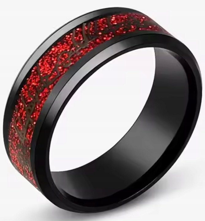 Obrączka Czarna Czerwona Władca Pierścieni Sygnet Wolfram