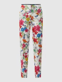Spodnie damskie - Spodnie lniane z kwiatowym wzorem - grafika 1