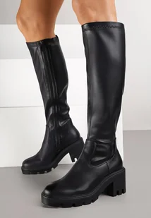 Czarne Kozaki na Słupku z Dopasowaną Cholewką Vemirea - Kozaki damskie - miniaturka - grafika 1