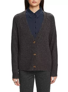 ESPRIT Kardigan zapinany na guziki z dekoltem w serek, mieszanka wełny, antracytowy, XL - Swetry damskie - miniaturka - grafika 1