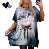 Bluzki damskie - Tunika Wiskoza Fiolet Kwiaty Modna Luźna wygodna bluzka 50 52 5XL 6XL - miniaturka - grafika 1