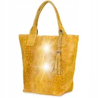 Torebki damskie - Torebka Worek Skórzana A4 Krokodyl Z Saszetką Musztarda L94 : Kolory - Poma - miniaturka - grafika 1