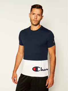 Koszulki męskie - Champion T-Shirt Colour Block Warparound Logo 214208 Granatowy Comfort Fit - grafika 1