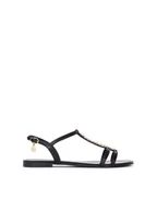 Sandały damskie - Czarne sandały damskie na płaskiej podeszwie - miniaturka - grafika 1