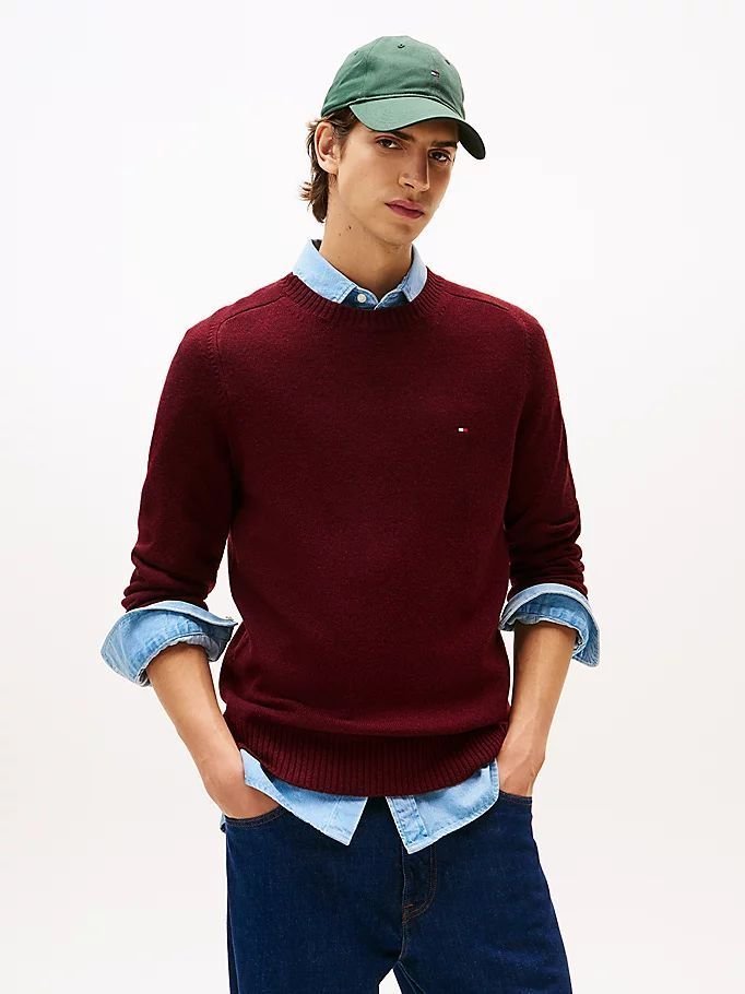 maglie mężczyzna tommy hilfiger mw0mw36535 lambswool xt2 deep burgundy heather