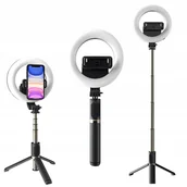Selfie stick - Kijek Selfie Stick na telefon Statyw z Pilotem Lampa Ring Tripod Bluetooth - miniaturka - grafika 1