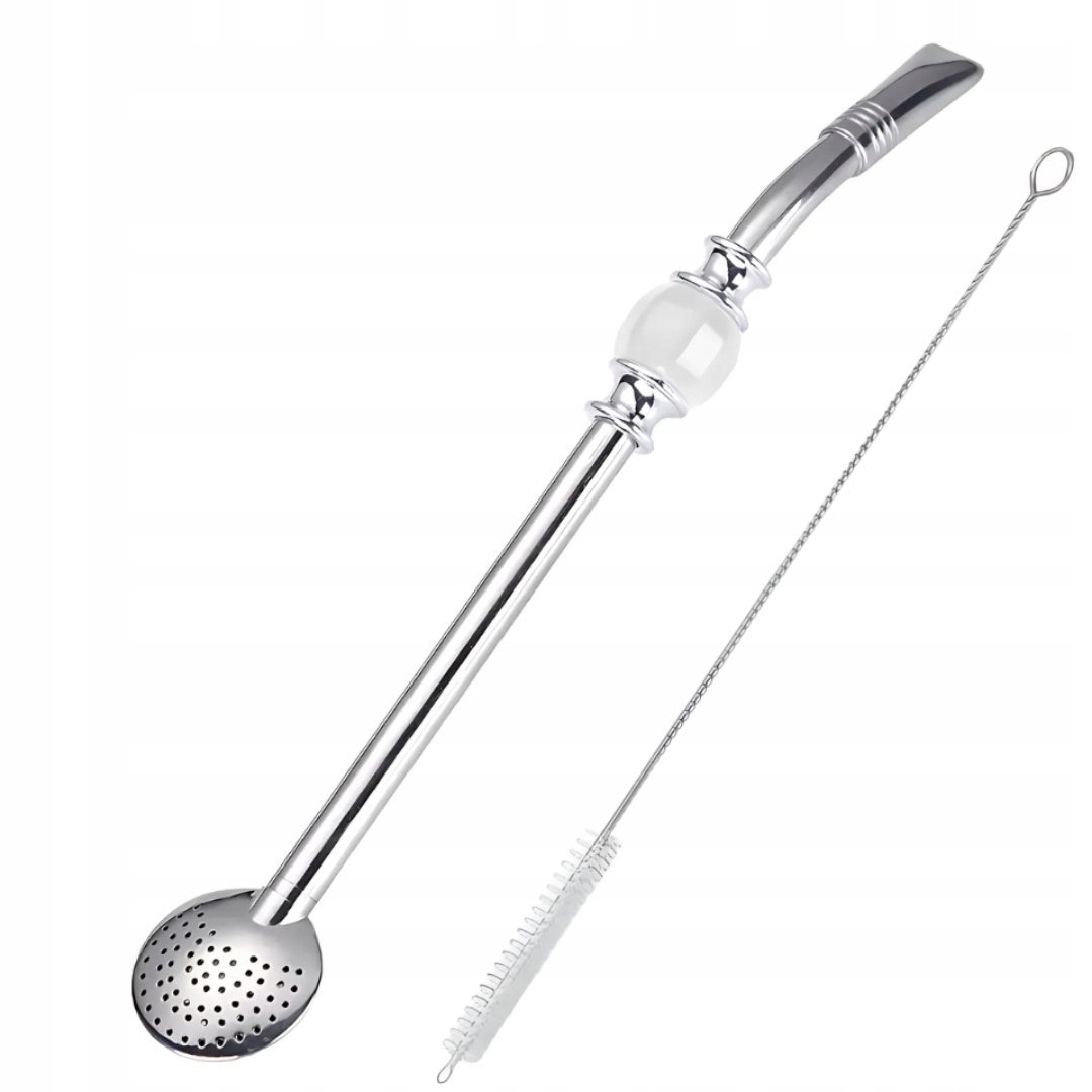 Bombilla do Yerba Mate z Białym Kamieniem 21cm + Czyścik