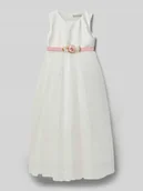 Sukienki i spódniczki dla dziewczynek - Sukienka midi o kroju regular fit z kwiatowym obszyciem - miniaturka - grafika 1