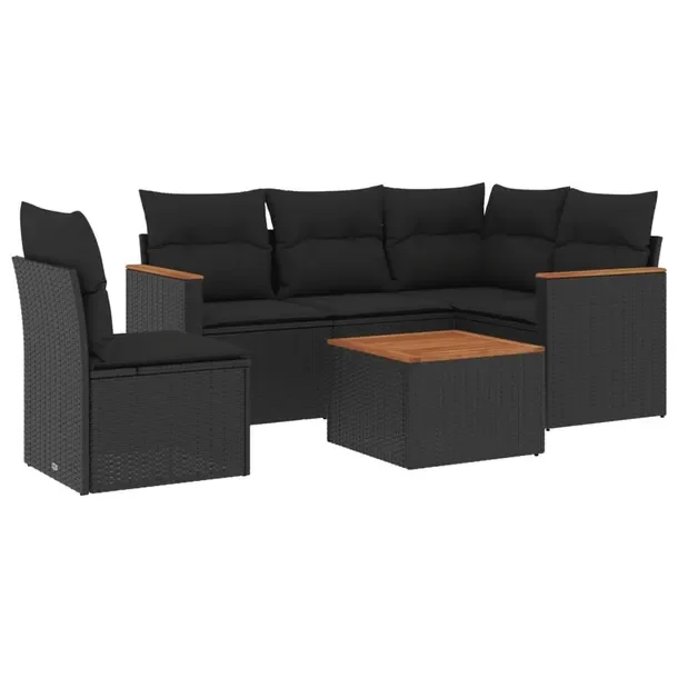 Modułowy zestaw mebli ogrodowych z rattanem PE, czarny, wymiary: 62x62x69