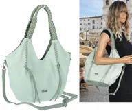 Torebki damskie - Torebka Damska Worek Shopper Torba na Ramię duża pajemna CC6701 zielona - miniaturka - grafika 1