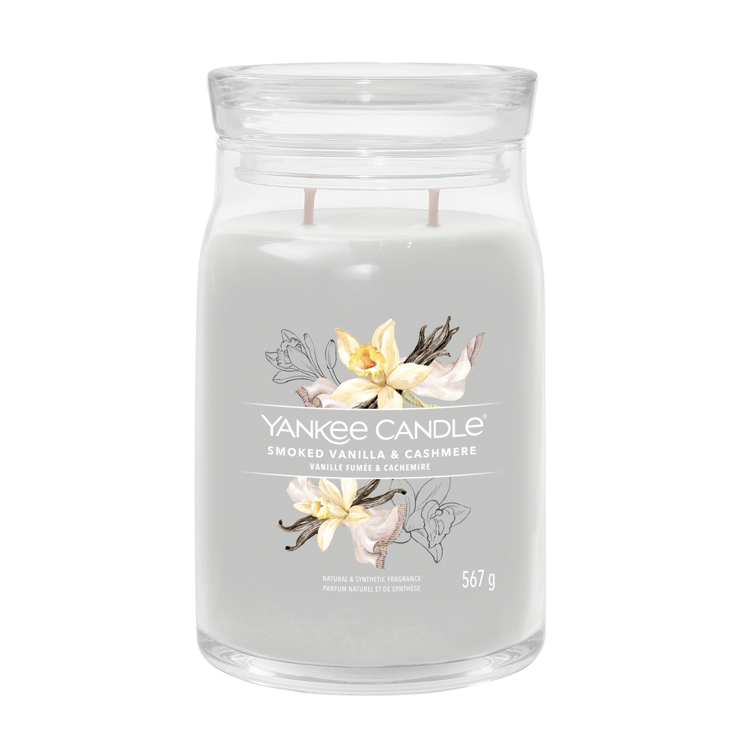 Yankee Candle Świeca Zapachowa Duża - z 2 knotami - Wędzona Wanilia i Kaszmir - 16 cm / ø 9 cm