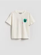 Koszulki dla dziewczynek - Reserved - Bawełniany t-shirt Minecraft - złamana biel - miniaturka - grafika 1