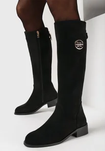 Czarne Kozaki przed Kolano na Niskim Słupku Belluxe - Kozaki damskie - miniaturka - grafika 1