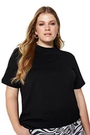 Koszulki i topy damskie - Trendyol Damska koszulka z dzianiny o luźnym kroju z okrągłym dekoltem w rozmiarze plus size, Czarny, XXLus - miniaturka - grafika 1