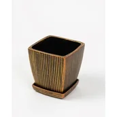 Donice - Doniczka ceramiczna Kwadrat z podstawkiem 24 cm miedziano-złoty - miniaturka - grafika 1