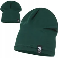 Czapki damskie - CIEMNA ZIELONA CZAPKA DLA DZIECKA DZIEWCZYNKI CHŁOPCA BAWEŁNA 92% 40-46cm - miniaturka - grafika 1