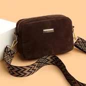 Torebki damskie - TEMU Modna Torba na Ramię z Imitacji Zamszu w Jednolitym Kolorze Styl Boho z Regulowanym Szerokim Paskiem, Idealna do Pracy, na Zakupy i do - miniaturka - grafika 1