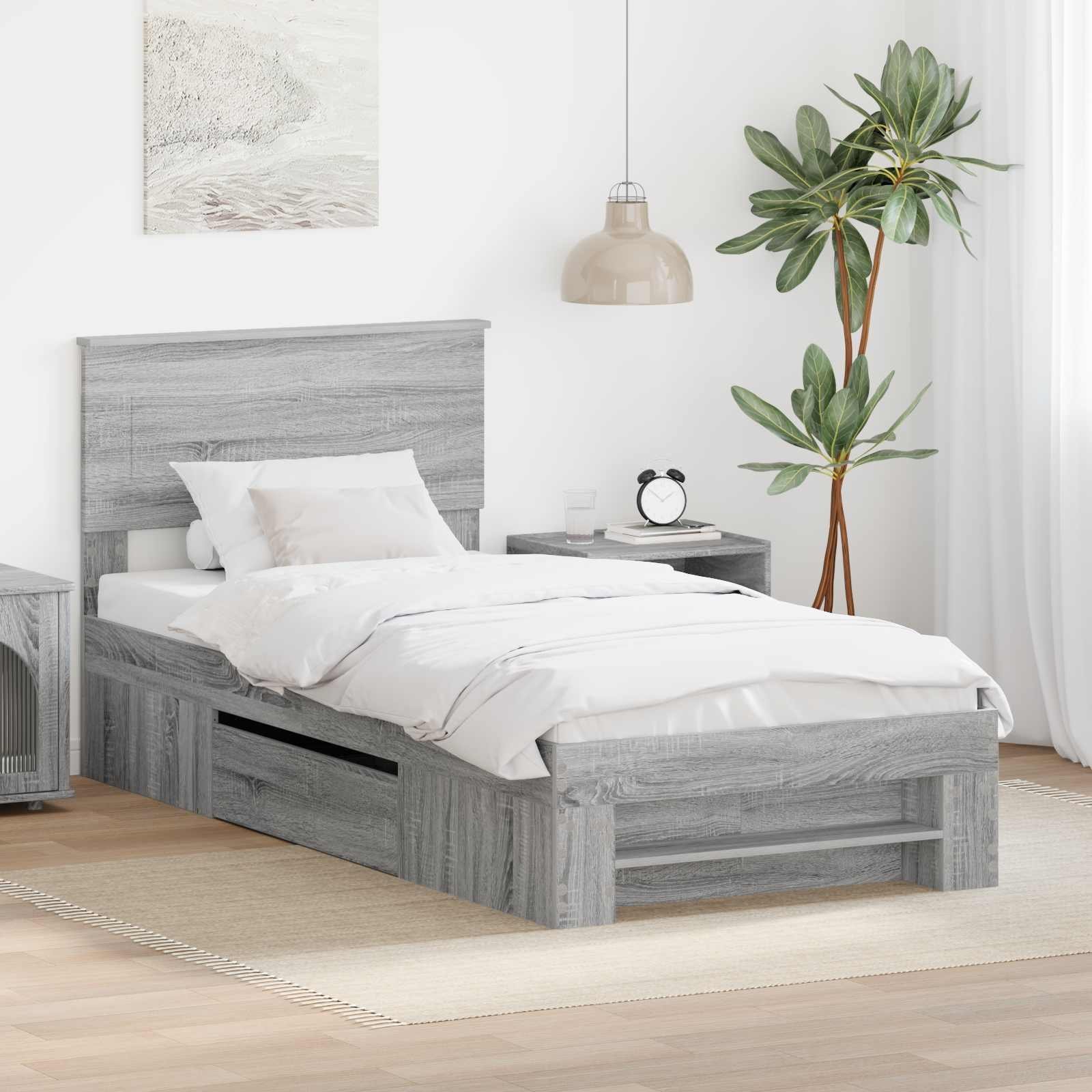 vidaXL Ramka łóżka Szary Sonoma 80 x 200 cm Materiał z drewna kompozytowego