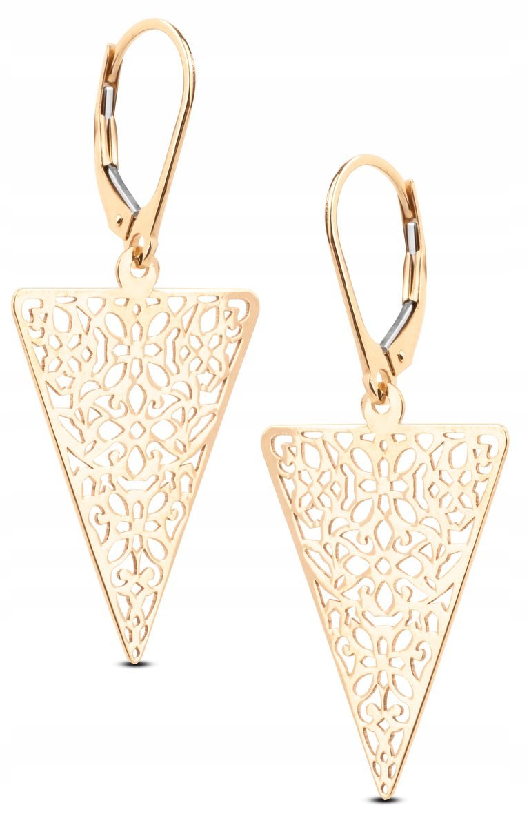 WYJĄTKOWE WISZĄCE ZŁOTE KOLCZYKI AŻUROWE TRÓJKĄTY TRIANI II 14KT 585