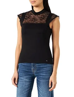 Morgan Damska koszulka z krótkim rękawem z koronką Danie Black TXS, czarny, XS - Koszulki i topy damskie - miniaturka - grafika 1