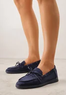 Mokasyny damskie - Niebieskie Mokasyny ze Sznurkiem i Kokardą Samiphia - miniaturka - grafika 1