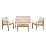 Meble ogrodowe - Zestaw ogrodowy HWC-O19, zestaw wypoczynkowy, ławka, fotel, stół, drewno akacjowe MVG tkanina/tekstylia (180 g/m²) ~ poduszki w kolorze beżowym - miniaturka - grafika 1
