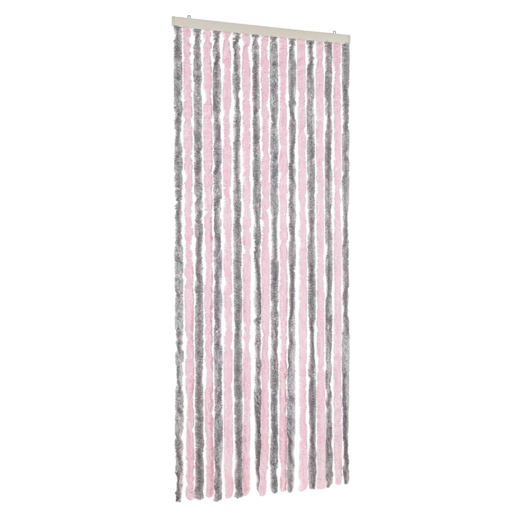 vidaXL Szenilowa zasłona na muchę srebrno-szaro-różowa 56x200 cm
