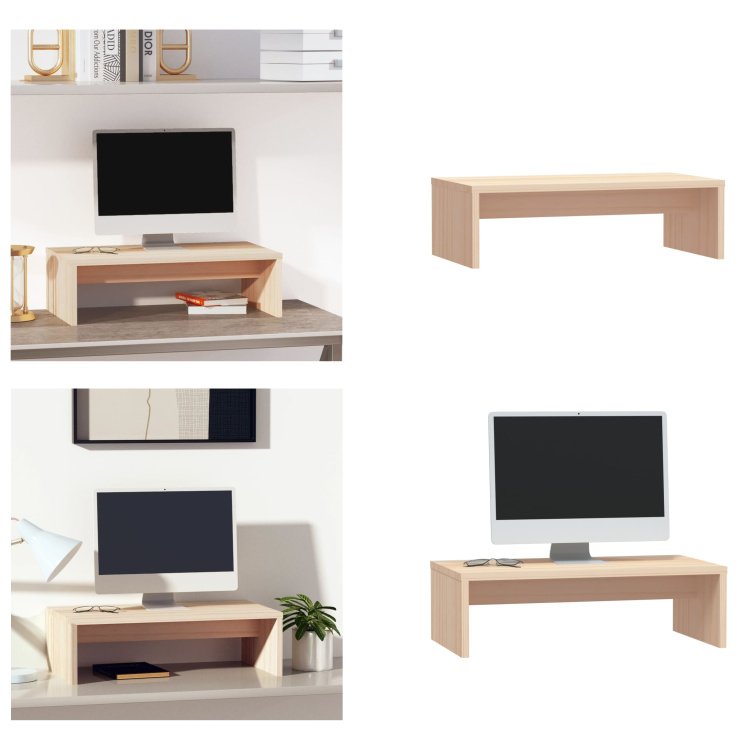 vidaXL Podstawa pod monitor 50x27x15 cm z litego drewna sosnowego - Podstawa pod monitor - Blat biurka - Podwyższenie monitora - Podwyższenia monitora