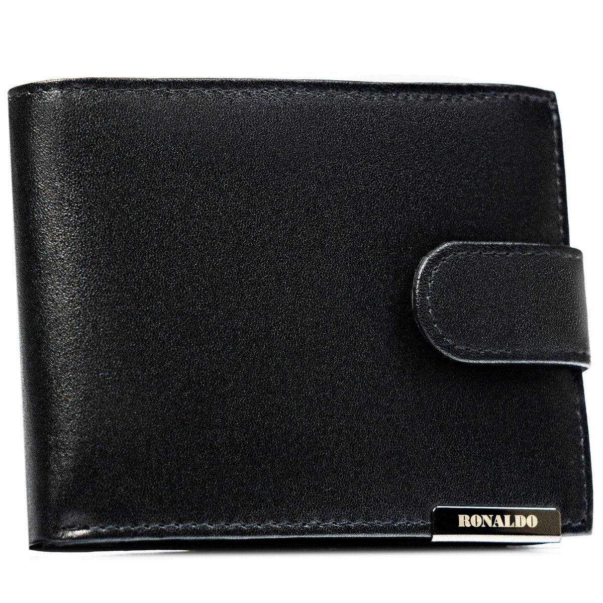 Portfel męski na zatrzask ze skóry naturalnej z ochroną kart RFID skórzany czarny