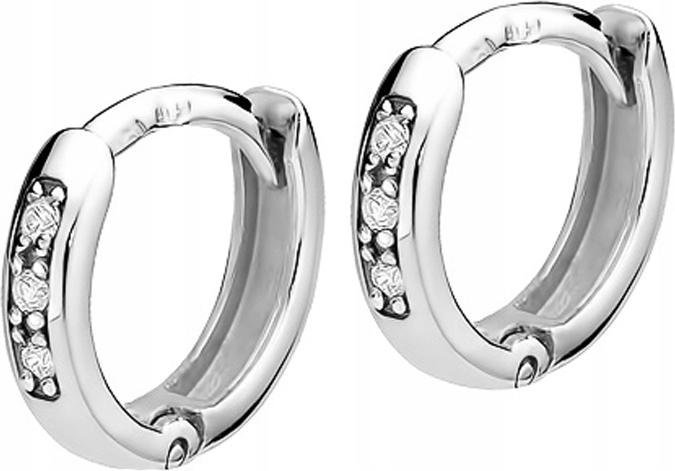 Kolczyki z białego złota 585 kółeczka z diamentami kobiece na elegancko