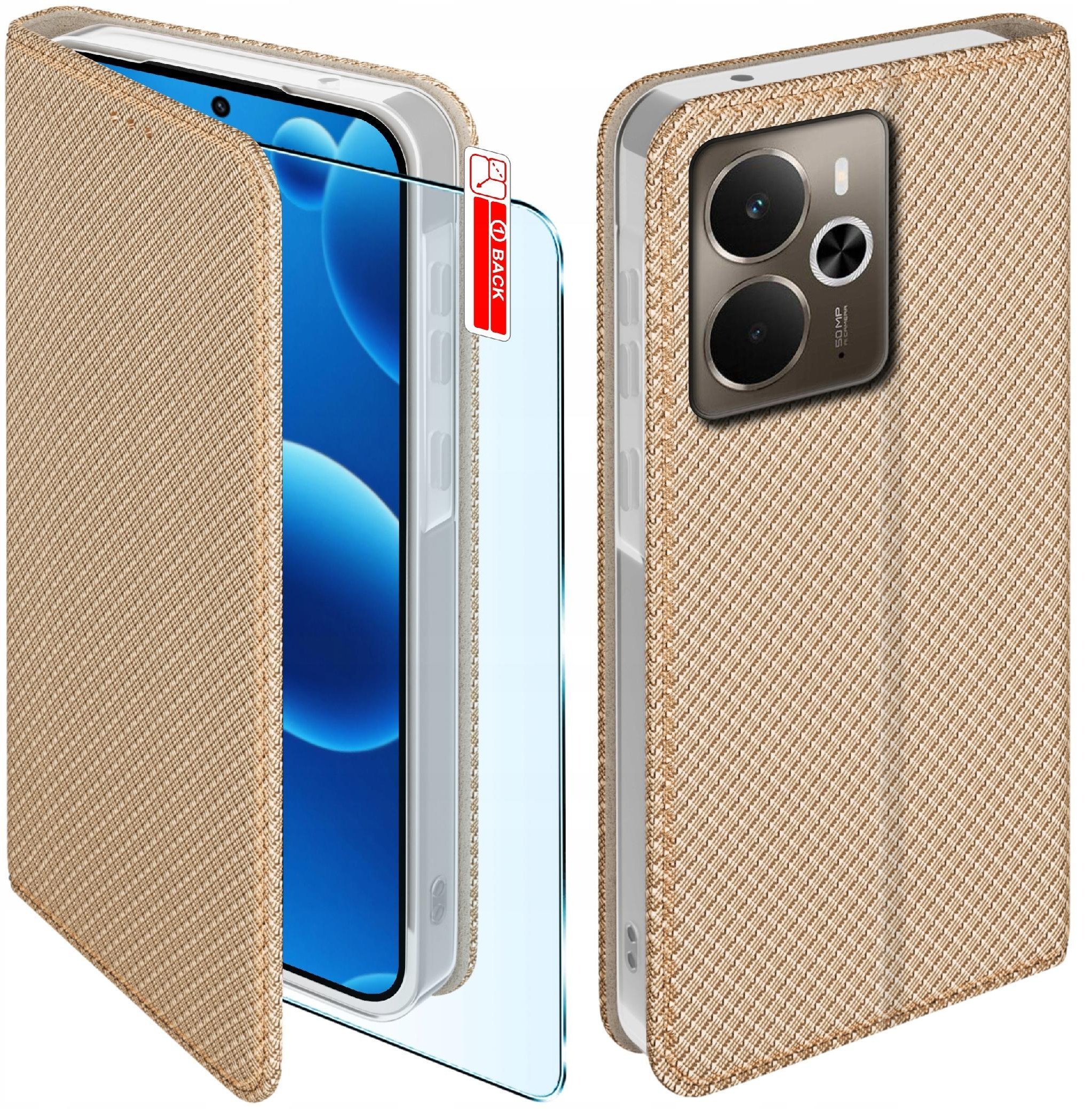 Etui z klapką do Realme 14 5G Zamykane Złote Futerał + Szkło 9H