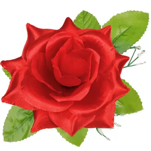 Róża Satynowa Z Listkami Główka Wyrobowa Czerwona - Sztuczne kwiaty - miniaturka - grafika 1