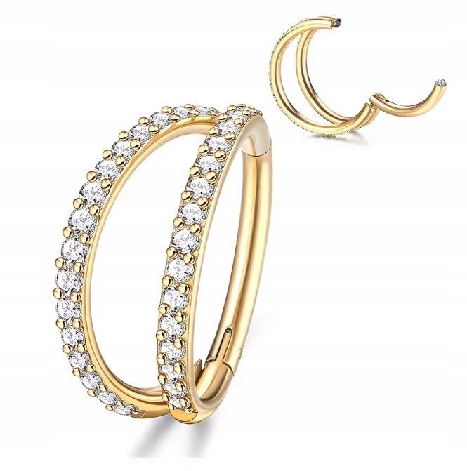 Tytanowy Kolczyk Clicker PIERCING Podwójne kółko Cyrkonie HELIX Lobe 1,2/10