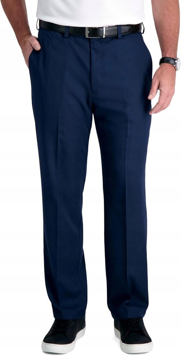 HAGGAR GRANATOWE ELEGANCKIE SPODNIE PROSTE W KANT 34/29 17AA