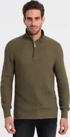 Swetry męskie - Ombre Clothing Klasyczny sweter męski Sorath oliwkowy M - miniaturka - grafika 1