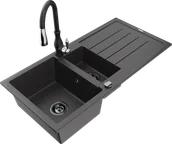 Zlewozmywaki z baterią - Mexen Andres zlewozmywak granitowy 1,5-komorowy z ociekaczem i baterią kuchenną Savita, czarny nakrapiany - 6515-76-672601-70-B - miniaturka - grafika 1