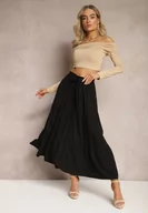 Spódnice - Czarna Rozkloszowana Spódnica Maxi z Wiskozy z Materiałowymi Paskami Wintelis - miniaturka - grafika 1