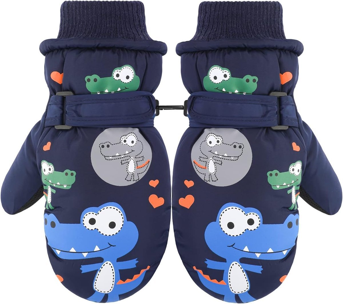 QKURT Dziecięce rękawice narciarskie ciepłe antypoślizgowe 2-5 lat dinozaury