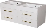 Szafki łazienkowe - Szafka wisząca biały mat z umywalką dwie komory 120cm Belli Gold Gante - miniaturka - grafika 1