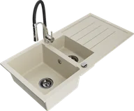 Zlewozmywaki z baterią - Mexen Andres zlewozmywak granitowy 1,5-komorowy z ociekaczem i baterią kuchenną Aster, beżowy - 6515-69-73450-07-B - miniaturka - grafika 1