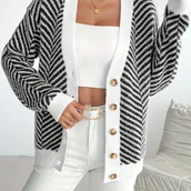 Inne - Kardigan z guzikami z przodu w jodełkę, swobodny kardigan z długim rękawem i dekoltem w szpic, opadającym na ramiona, na jesień i zimę, odzież damska - miniaturka - grafika 1