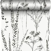 Tapety - Tapeta Herbal Meadow Natura biało-czarna winylowa na flizelinie - miniaturka - grafika 1