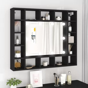 Szafka z lustrem i oświetleniem LED, czarna, 91x15x76,5 cm Lumarko! - Toaletki - miniaturka - grafika 1