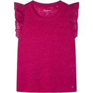 Bluzki damskie - Bluzka dziewczęca Pepe Jeans Itzel różowa z falbankami-176 - miniaturka - grafika 1