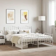 Łóżka - Metalowa rama łóżka z wezgłowiem i zanóżkiem, biała, 160x200 cm Lumarko! - miniaturka - grafika 1