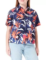Bluzki damskie - Gerry Weber Damska bluzka bawełniana z kwiatowym wzorem, z krótkim rękawem, bawełniana bluzka kwiatowa, wzór, Niebieski/czerwony/pomarańczowy nadruk, 40 - miniaturka - grafika 1