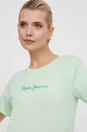 Koszulki sportowe damskie - Pepe Jeans t-shirt bawełniany damski kolor zielony - miniaturka - grafika 1