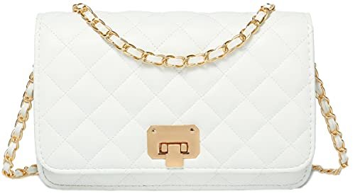 HAKSIM Damska torba na ramię pikowana torebka crossbody designerska krata skórzana torba łańcuszkowa, biały, Small