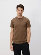 Koszulki męskie - Reserved - Bawełniany t-shirt regular - brązowy - miniaturka - grafika 1